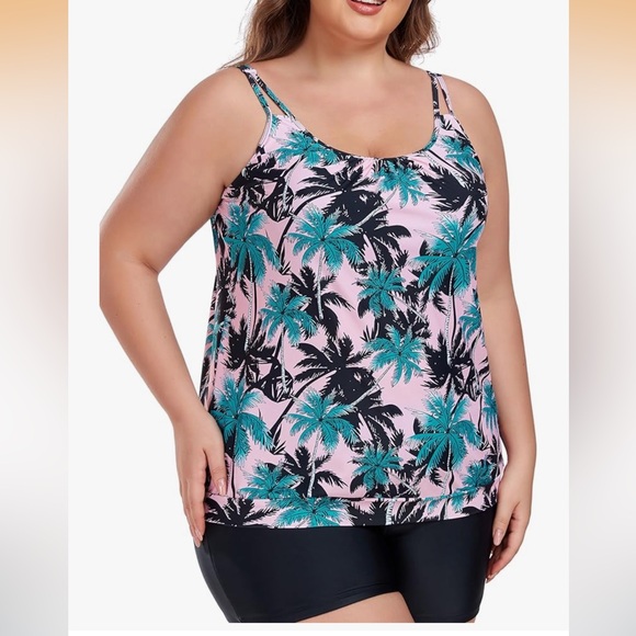 nwt-Ocean Blues 3Xl Plus Size Bandeau Tankini Boy short  Loose-Fitting Swimsuit - Picture 4 of 6